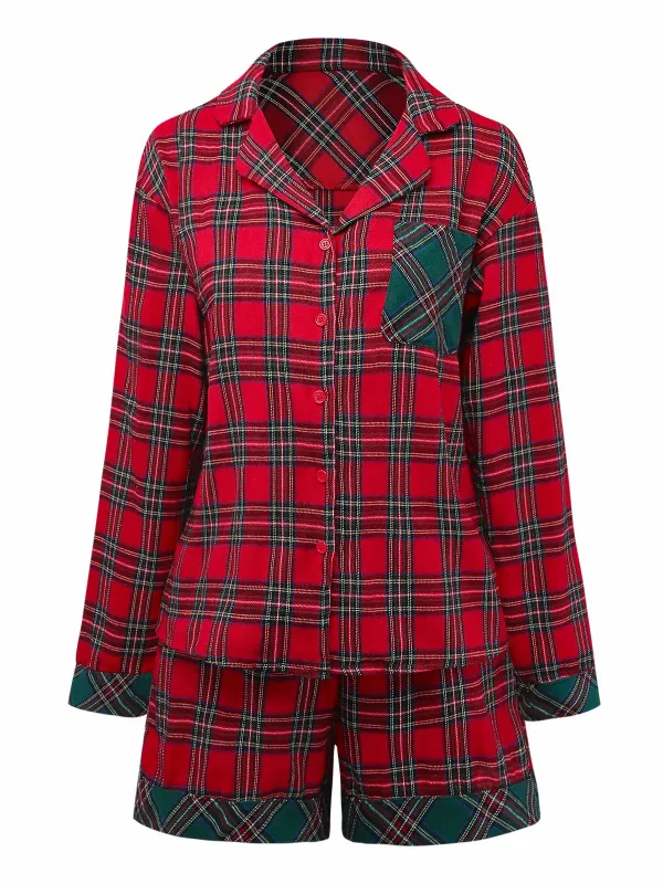 2PCS Red 1930s Christmas Plaid Pajama Set sold by Retro Stage