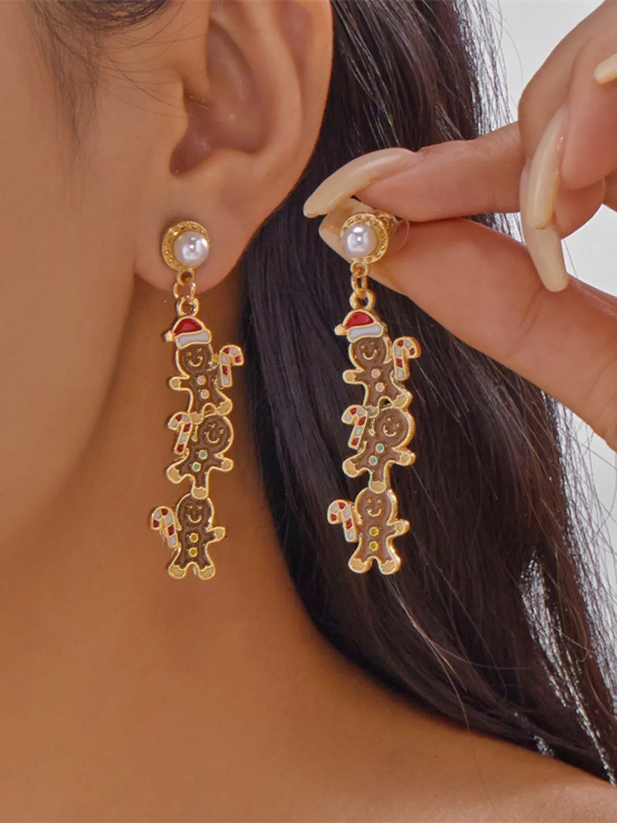 Christmas Multi-Gingerbread Man Pearl Earrings sold by Retro Stage product image thumbnail 2