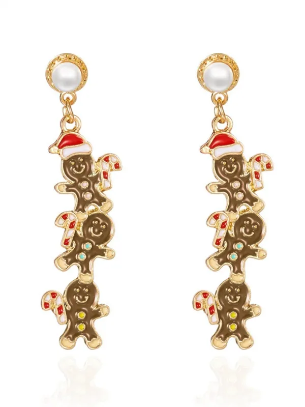 Christmas Multi-Gingerbread Man Pearl Earrings sold by Retro Stage
