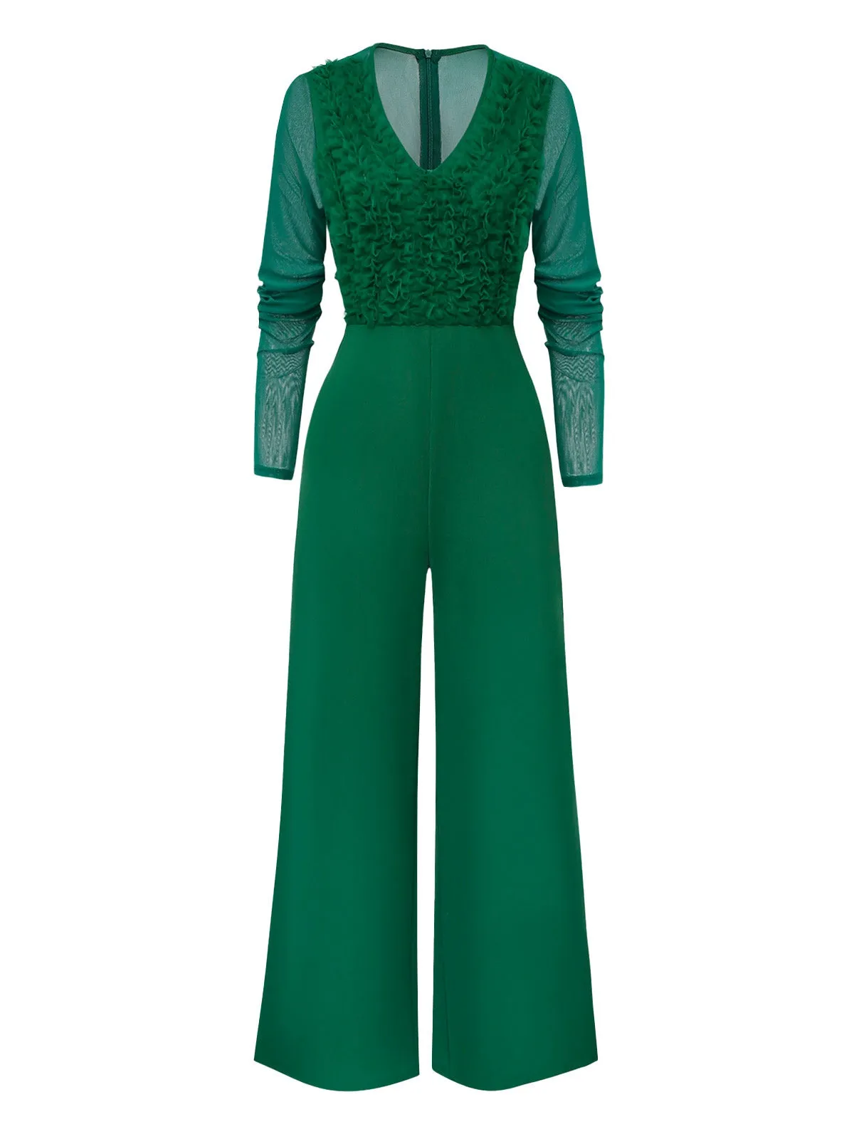 1950s Solid Deep V-Neck Ruffled Sheer Sleeve Jumpsuit sold by Retro Stage product image thumbnail 2