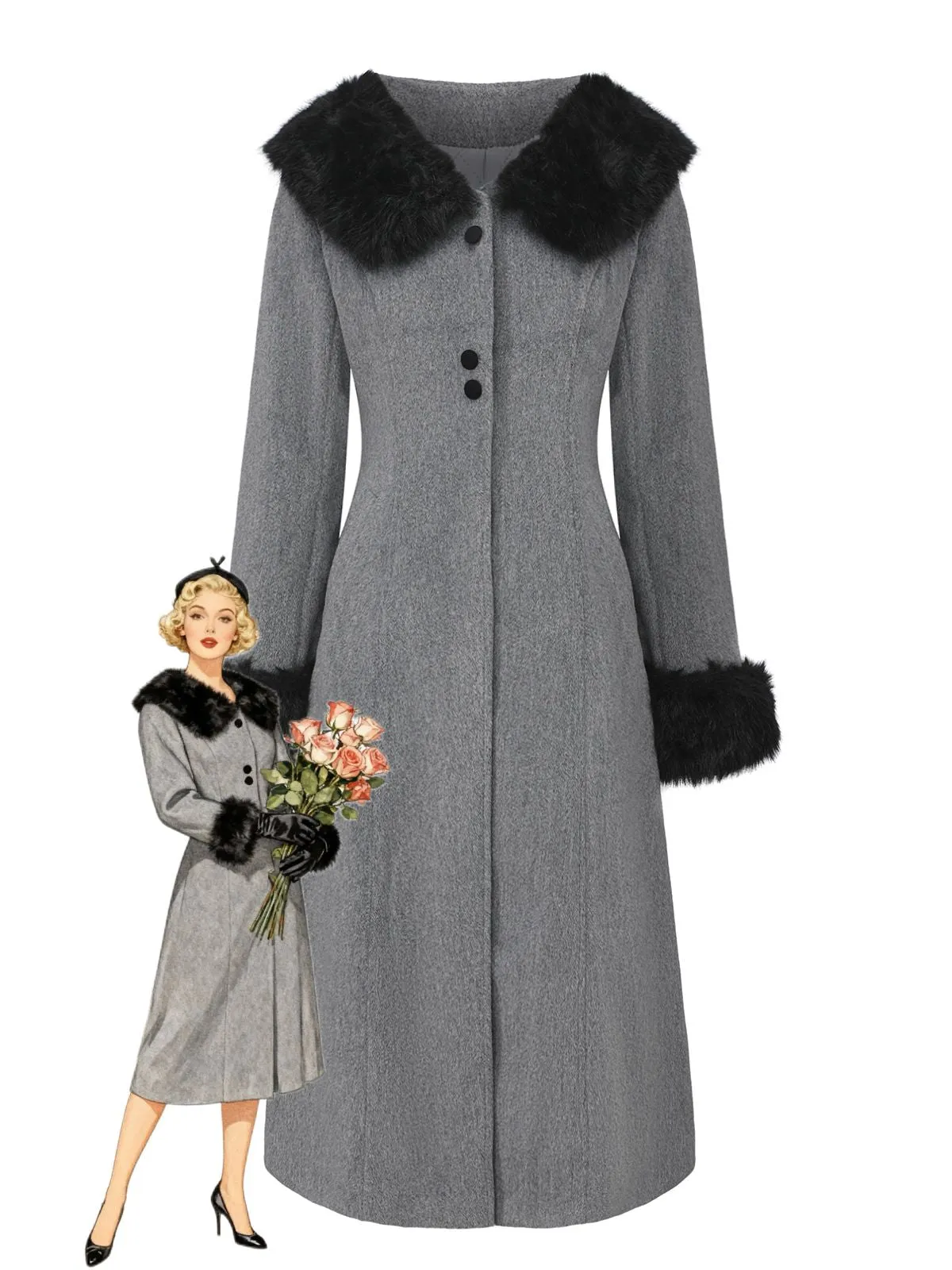 1980s Fur Trim Solid Faux-Wool Coat sold by Retro Stage