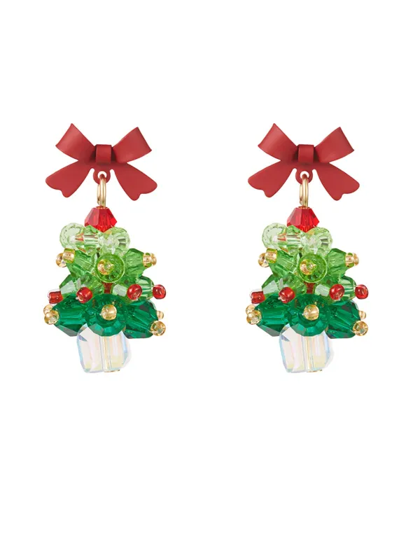 Vintage Christmas Tree & Bow Dangle Earrings sold by Retro Stage