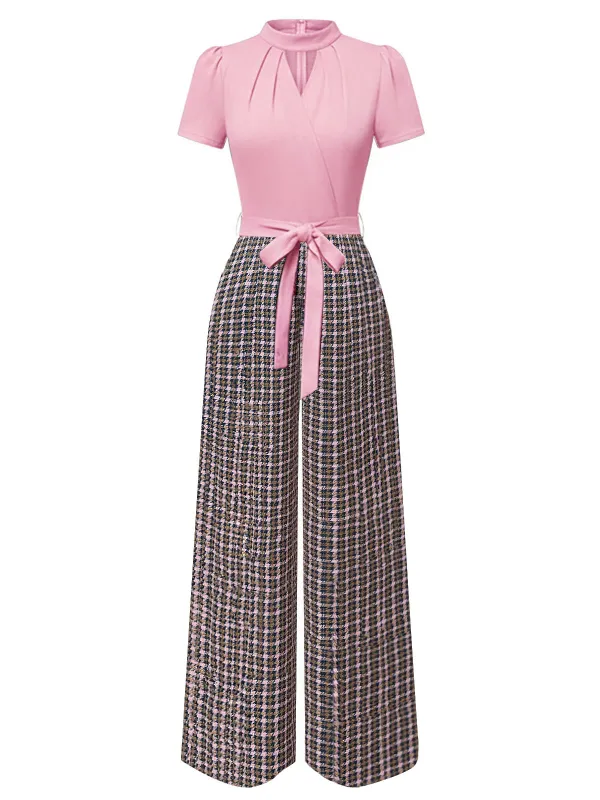 [Pre-Sale] Pink 1930s Plaid Keyhole Neck Belted Jumpsuit sold by Retro Stage
