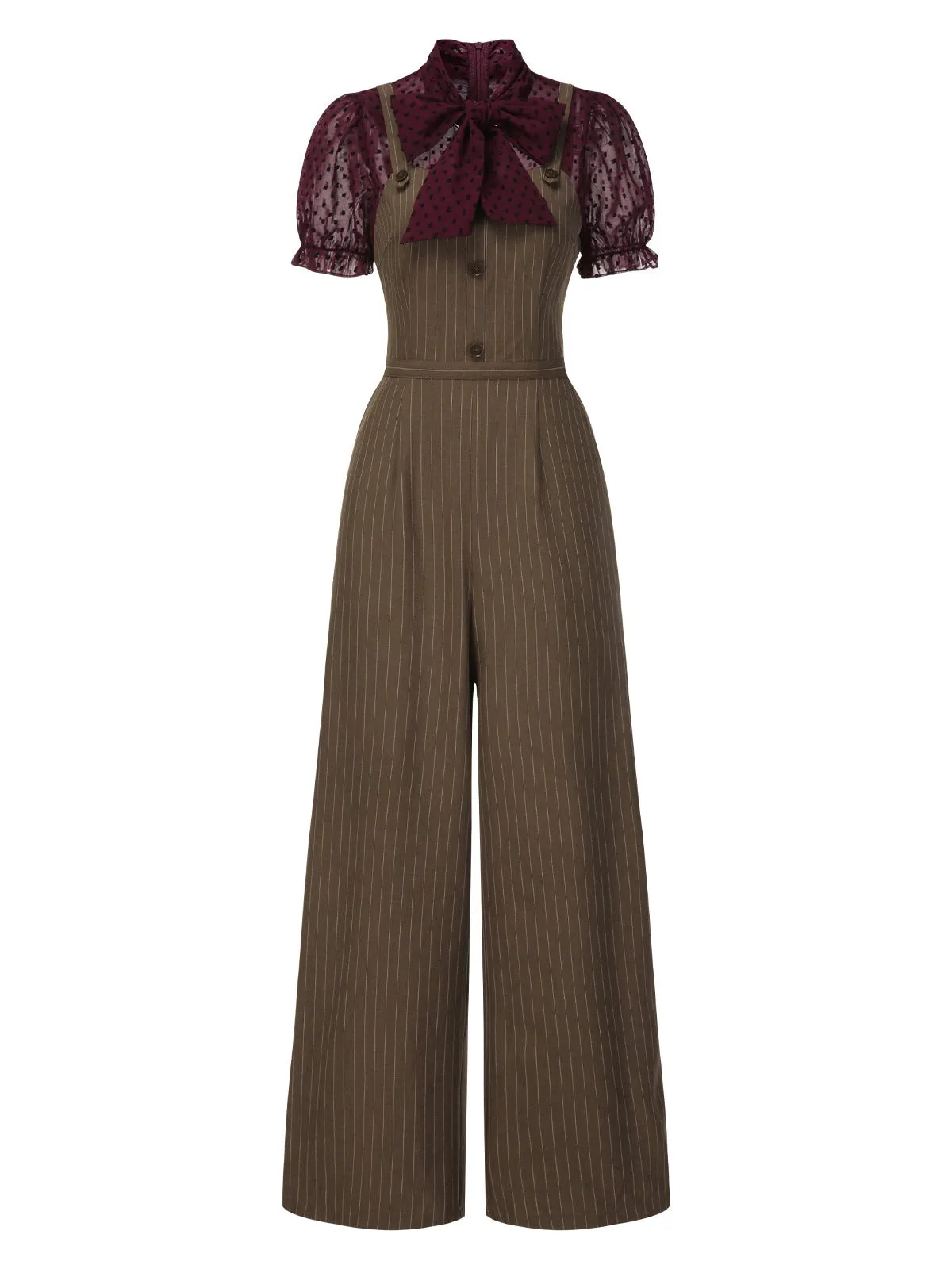Black 1930s Mesh Patchwork Vertical Stripe Jumpsuit sold by Retro Stage product image thumbnail 5