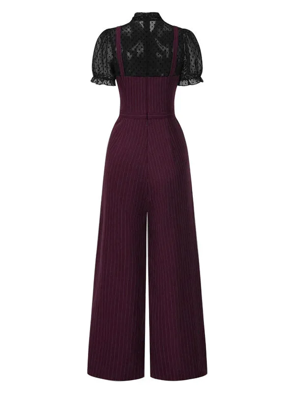 Black 1930s Mesh Patchwork Vertical Stripe Jumpsuit sold by Retro Stage product image thumbnail 2