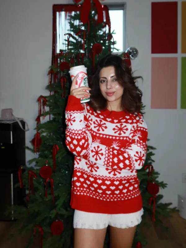 Red 1940s Christmas Knitted Sweater made by Retro Stage