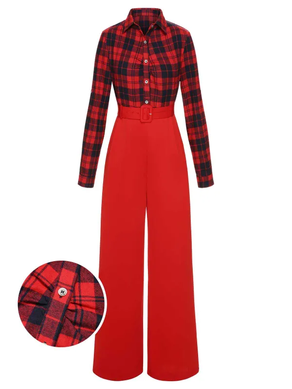 ‍Red 1930s Christmas Plaid Jumpsuit (75% off) sold by Retro Stage