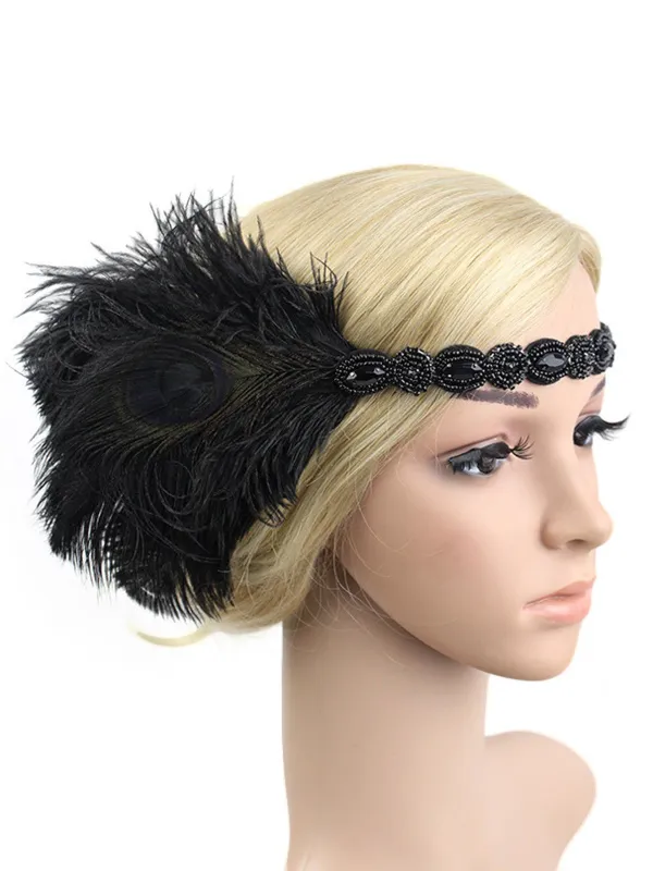 [US Warehouse] 1920s Feather Elastic Headband sold by Retro Stage