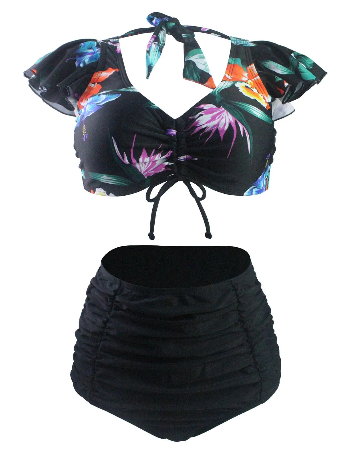 Ruffle Sleeve Floral Lace Up Bikini sold by Retro Stage
