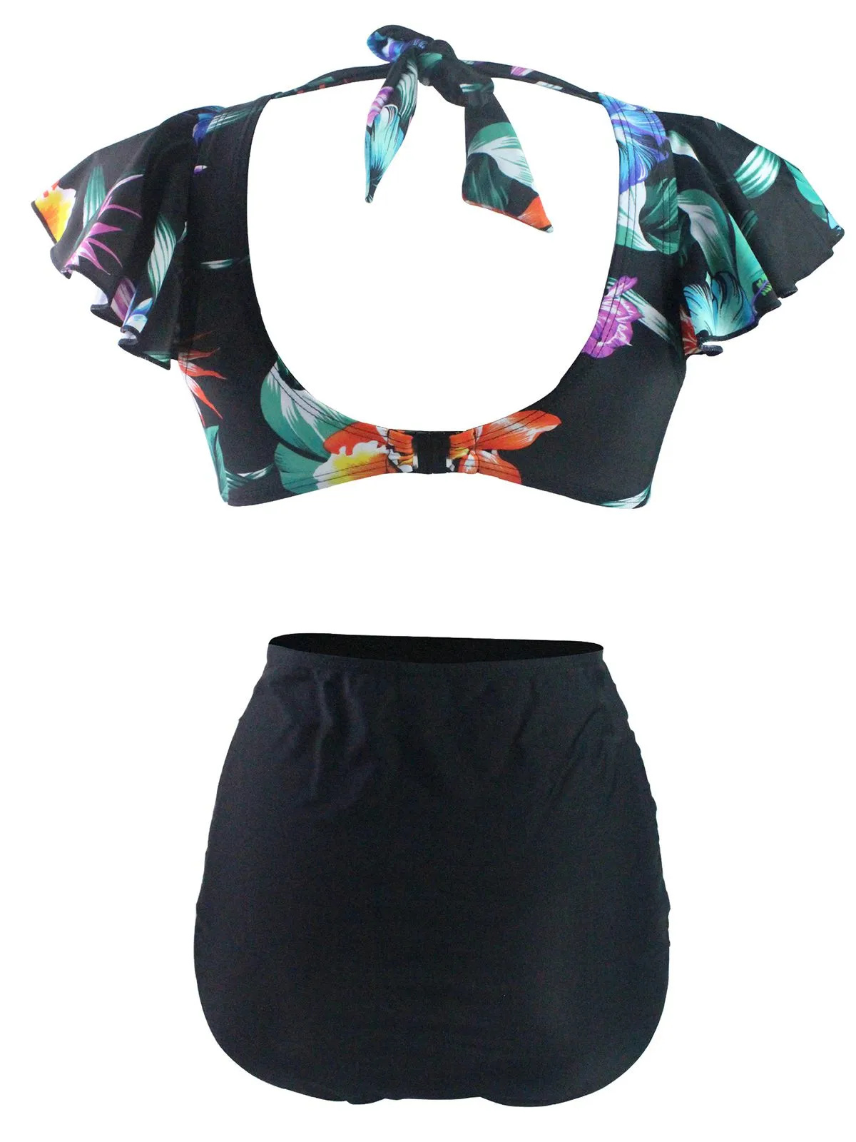 Ruffle Sleeve Floral Lace Up Bikini sold by Retro Stage product image thumbnail 2