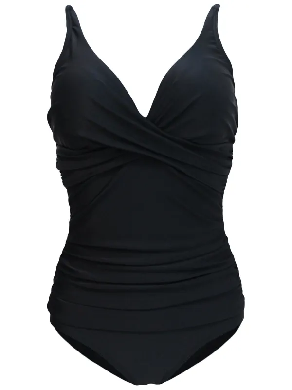 Solid Pleated Strap One-piece Swimsuit sold by Retro Stage