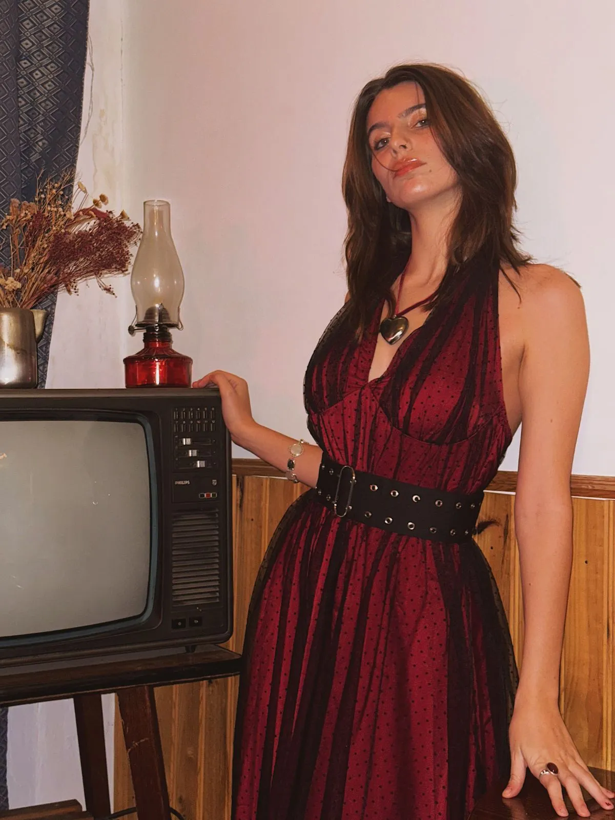 Red 1950s Dots Mesh Swing Dress sold by Retro Stage product image thumbnail 4