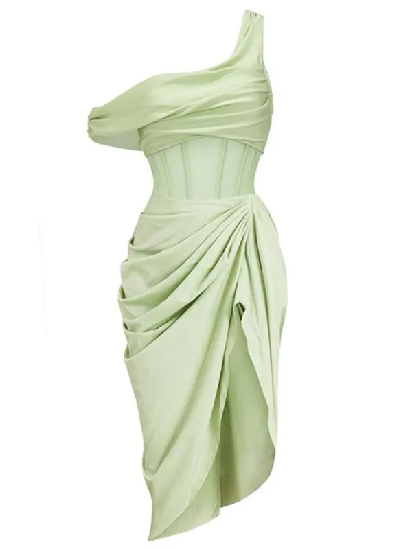 2PCS Green 1940s One-Shoulder One-Piece Swimsuit & Pleated Cover Up sold by Retro Stage