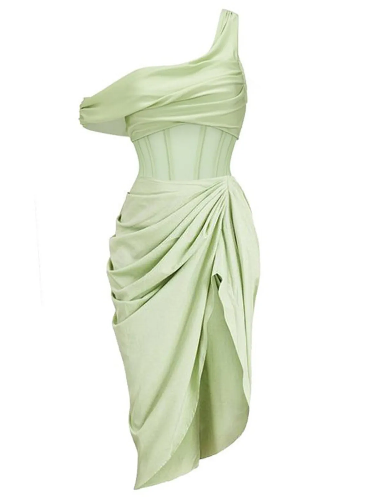 2PCS Green 1940s One-Shoulder One-Piece Swimsuit & Pleated Cover Up sold by Retro Stage