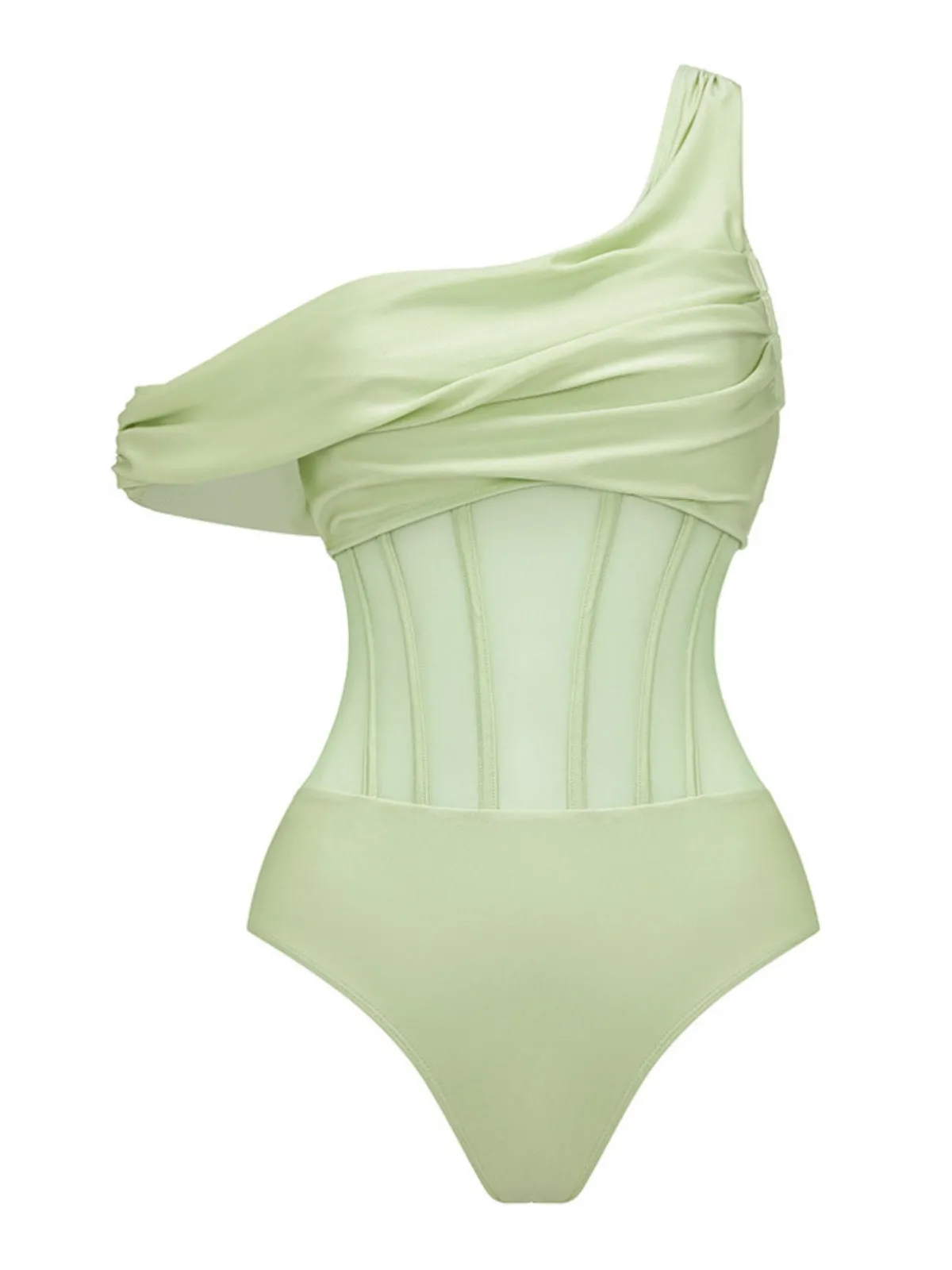 2PCS Green 1940s One-Shoulder One-Piece Swimsuit & Pleated Cover Up sold by Retro Stage product image thumbnail 2