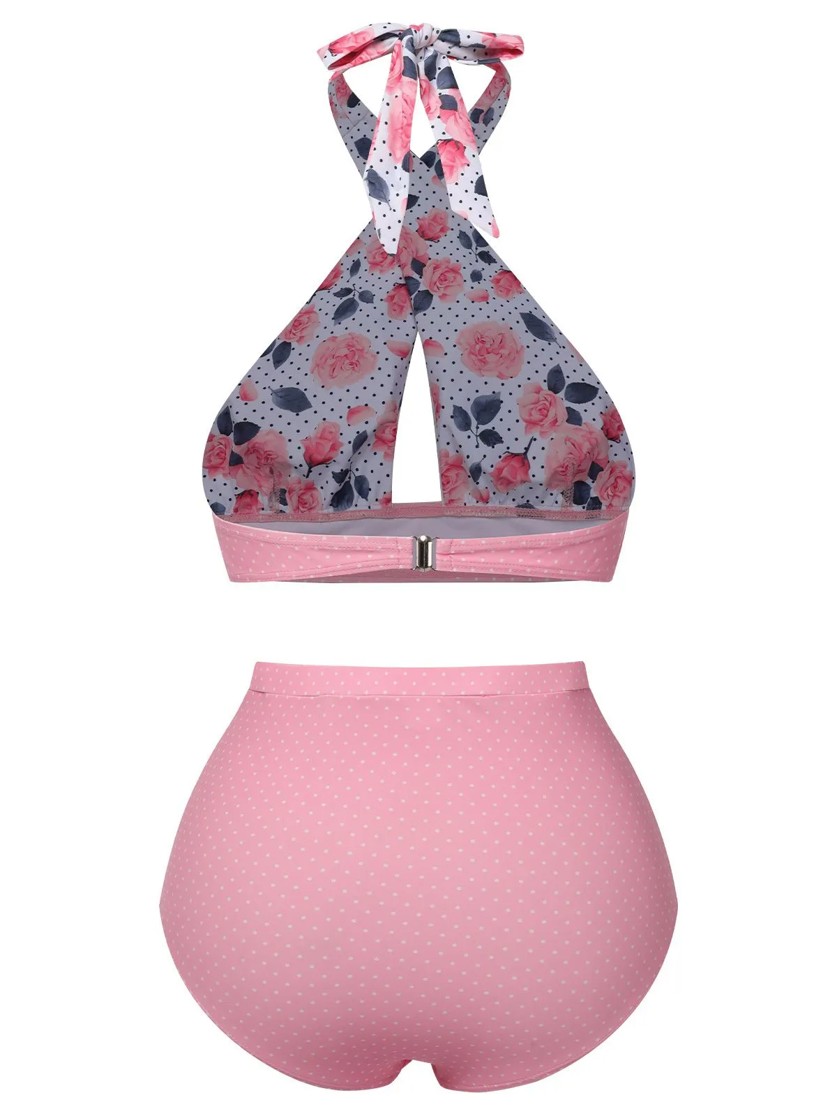 Pink 1940s Floral Cross Halter Swimsuit sold by Retro Stage product image thumbnail 4