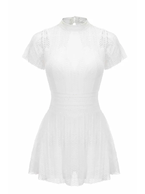 White 1940s Soild Lace Translucent Swimsuit sold by Retro Stage