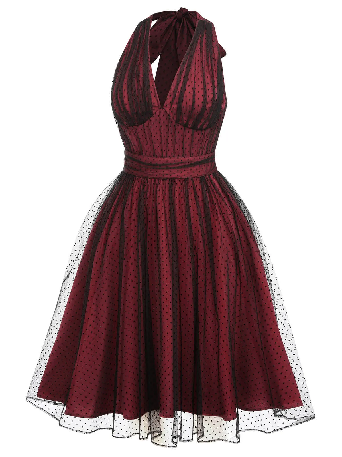 Red 1950s Dots Mesh Swing Dress sold by Retro Stage product image thumbnail 5