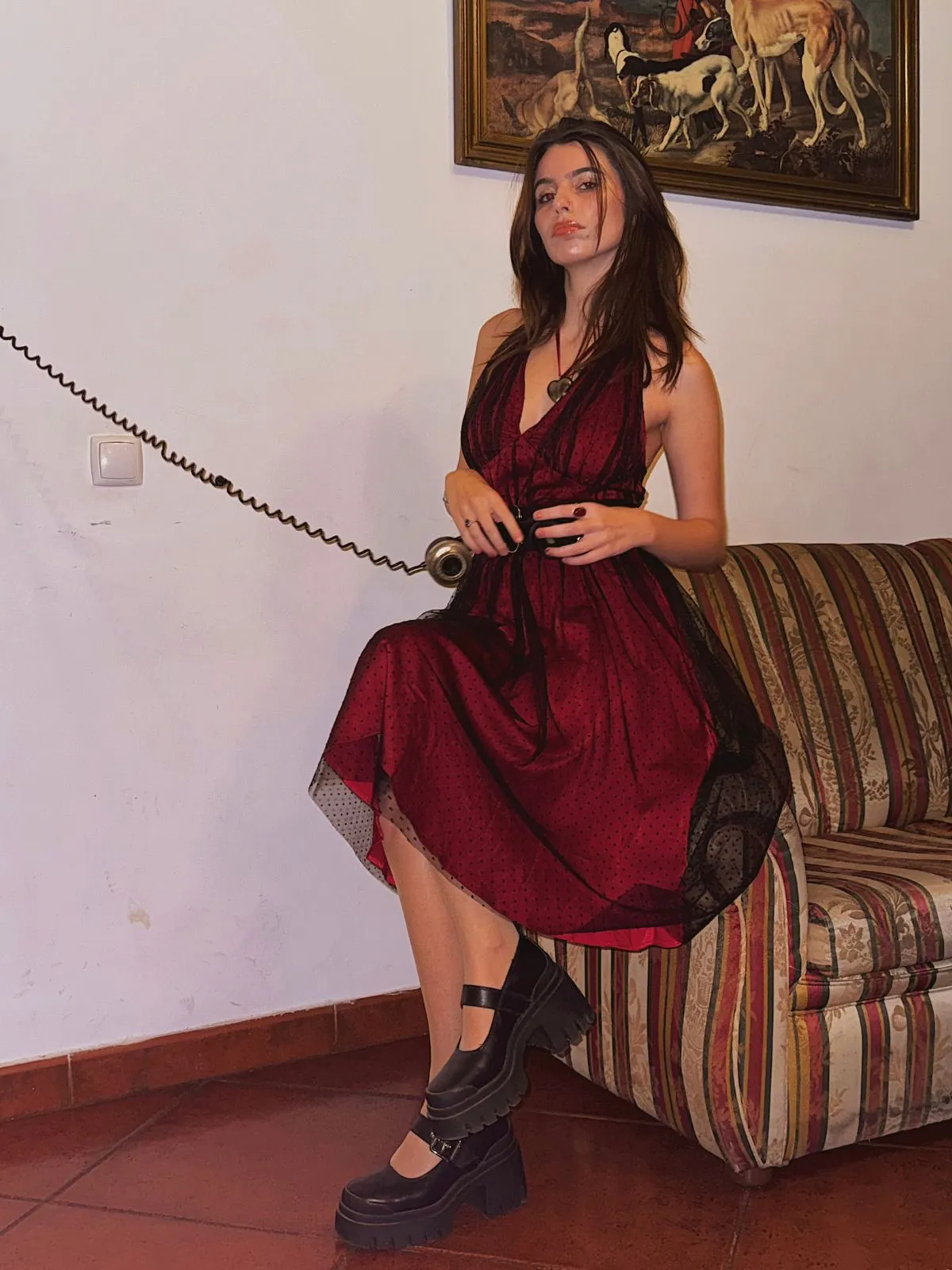 Red 1950s Dots Mesh Swing Dress sold by Retro Stage product image thumbnail 2