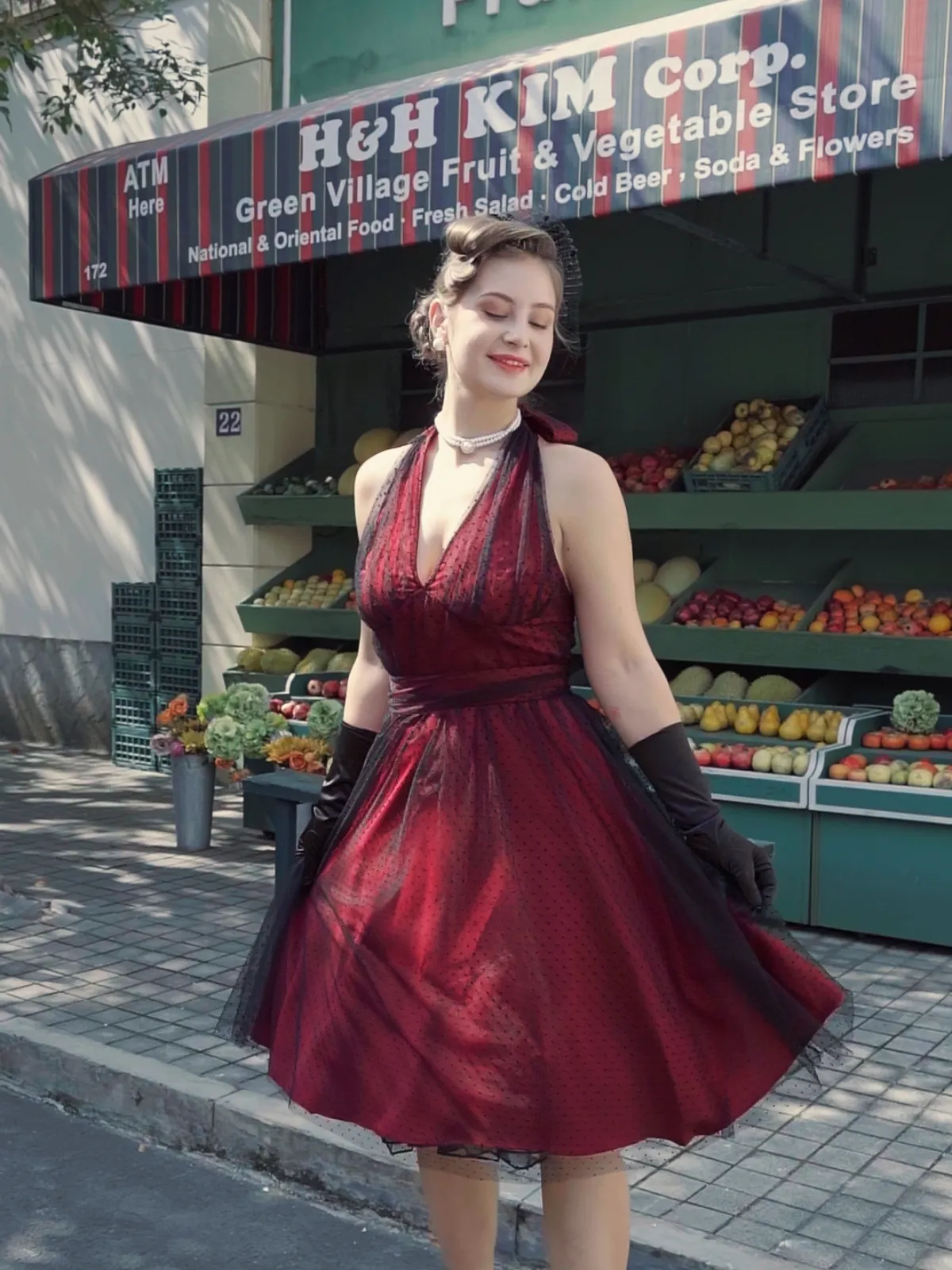 Red 1950s Dots Mesh Swing Dress sold by Retro Stage product image thumbnail 2