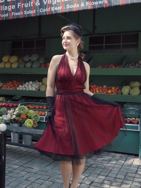 Red 1950s Dots Mesh Swing Dress sold by Retro Stage