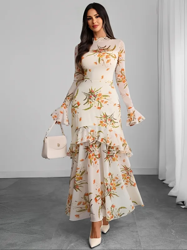 1930s Floral Mesh Ruffle Maxi Dress sold by Retro Stage