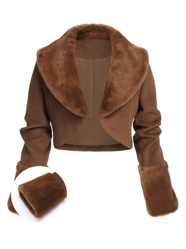 Brown 1950s Retro Fur Collar Bolero Jacket sold by Retro Stage