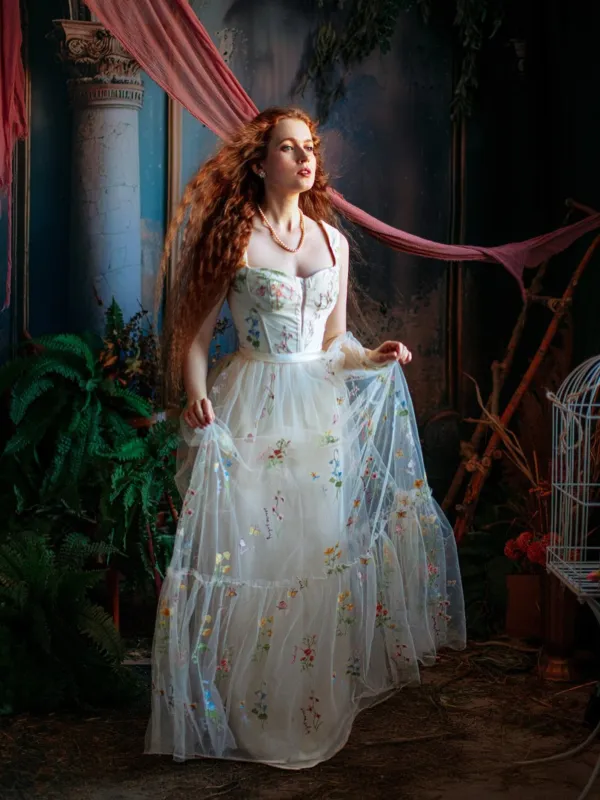 1930s Floral Mesh Boned Lace-Up Dress sold by Retro Stage