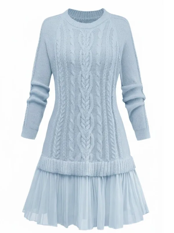 1940s Solid Cable Knit Pleated Hem Sweater Dress sold by Retro Stage