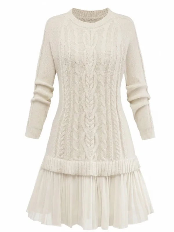 1940s Solid Cable Knit Pleated Hem Sweater Dress made by Retro Stage