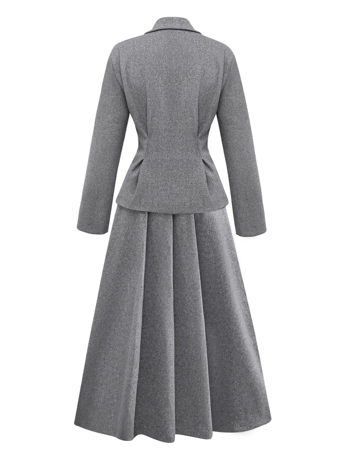 2PCS Grey 1940s Office Lapel Blazer & A-Line Pleated Skirt sold by Retro Stage product image thumbnail 3