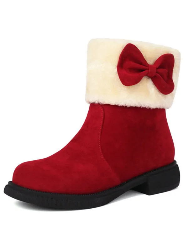 Winter Plush Trim Bow Round Toe Ankle Boots sold by Retro Stage