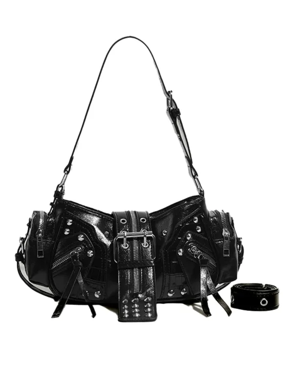 Black Punk Studded Buckle Shoulder Bag sold by Retro Stage