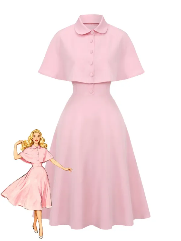 1950s Solid Lapel Capelet Dress sold by Retro Stage