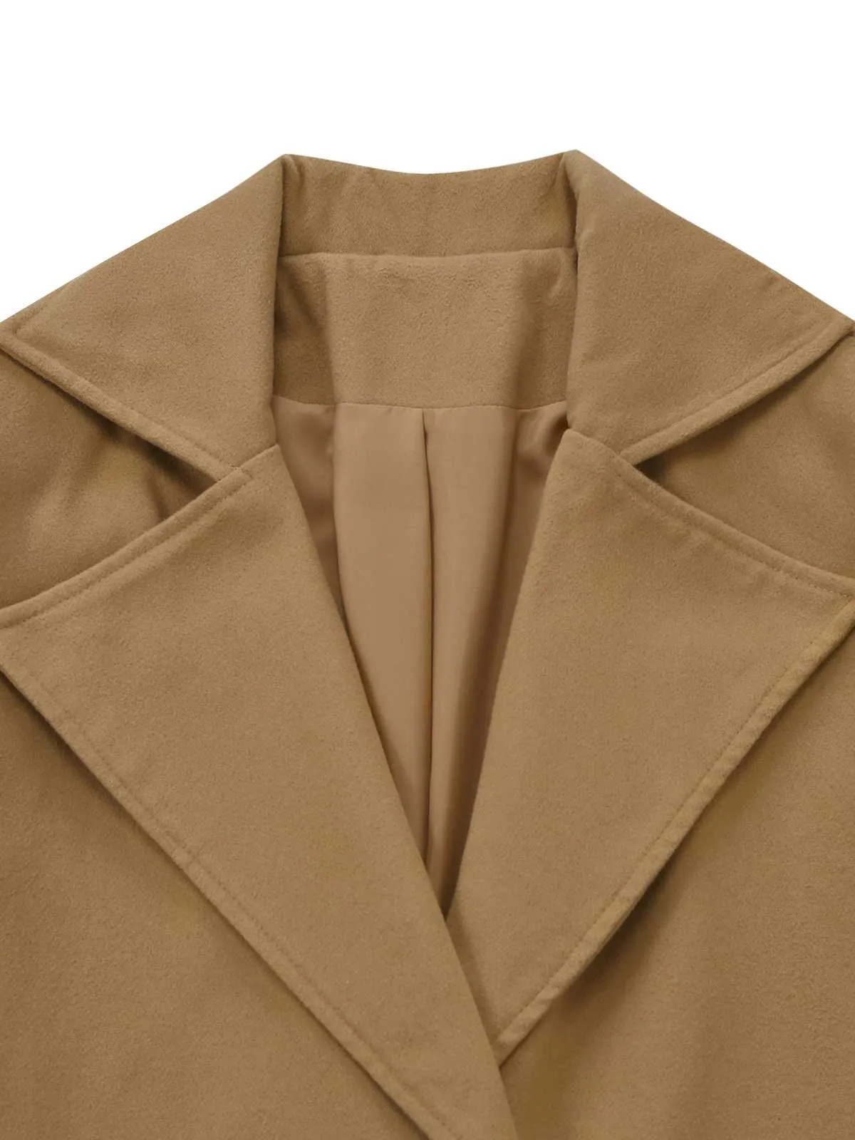 Khaki 1940s Lapel Double-Breasted Belted Coat sold by Retro Stage product image thumbnail 4