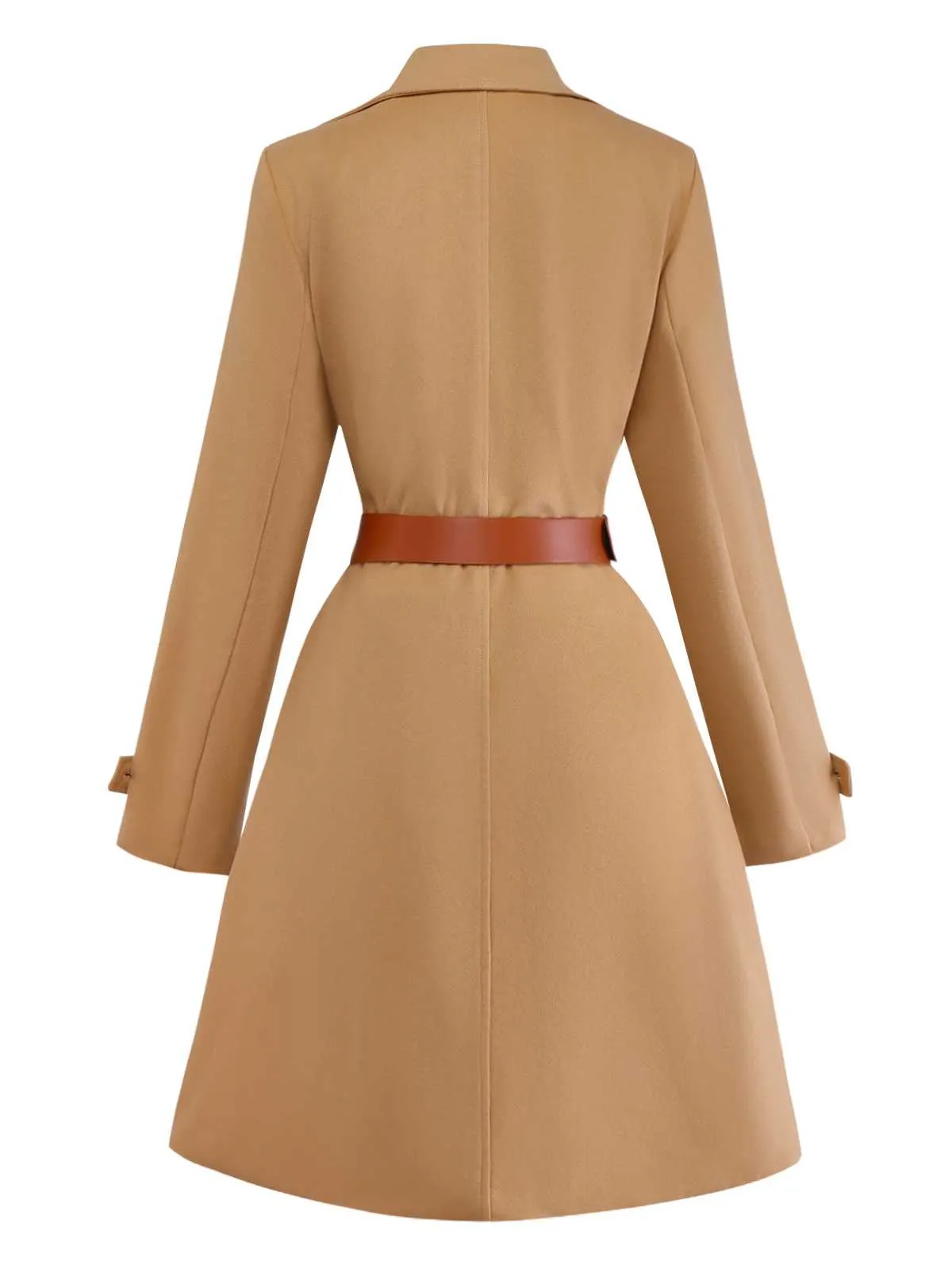 Khaki 1940s Lapel Double-Breasted Belted Coat sold by Retro Stage product image thumbnail 3