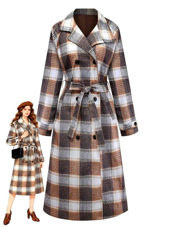 Khaki 1930s Gingham Plaid Faux-Wool Coat sold by Retro Stage