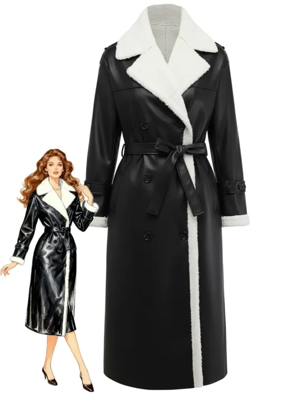 1940s Contrasted Faux Sherpa Fleece Lapel Long Coat sold by Retro Stage