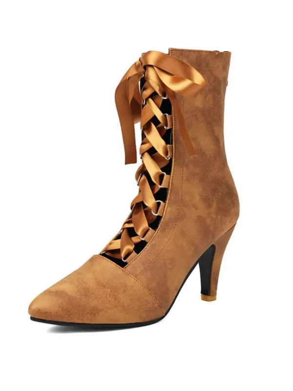 Retro Pointed Toe Lace-Up Faux-Suede Hollow Out Boots sold by Retro Stage