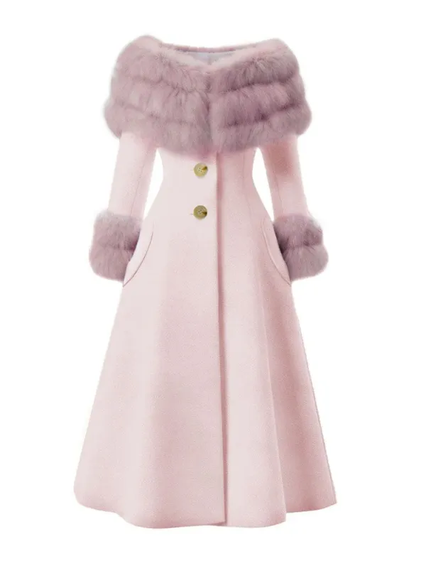 Pink 1950s Multi-Layer Fur Collar Patchwork Coat sold by Retro Stage