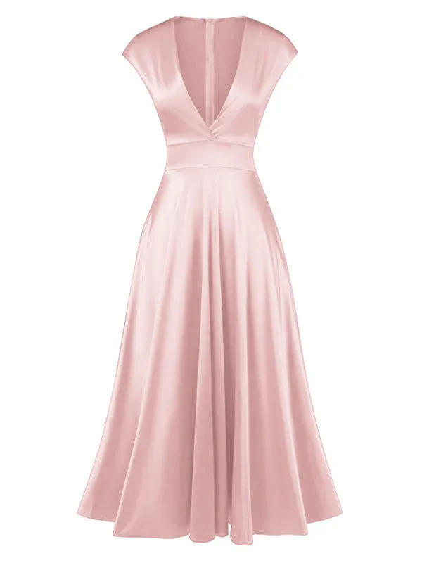 1930s Solid Deep V-Neck Satin Dress sold by Retro Stage