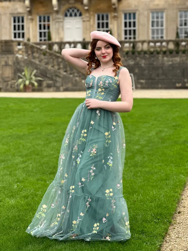 1930s Floral Mesh Boned Lace-Up Dress sold by Retro Stage