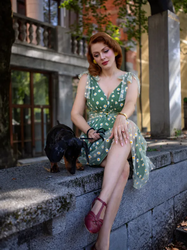 Green 1950s Daisy Mesh Swing Dress sold by Retro Stage