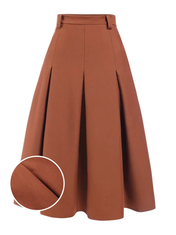 Brown 1940s Solid A-Line Pleated Skirt sold by Retro Stage