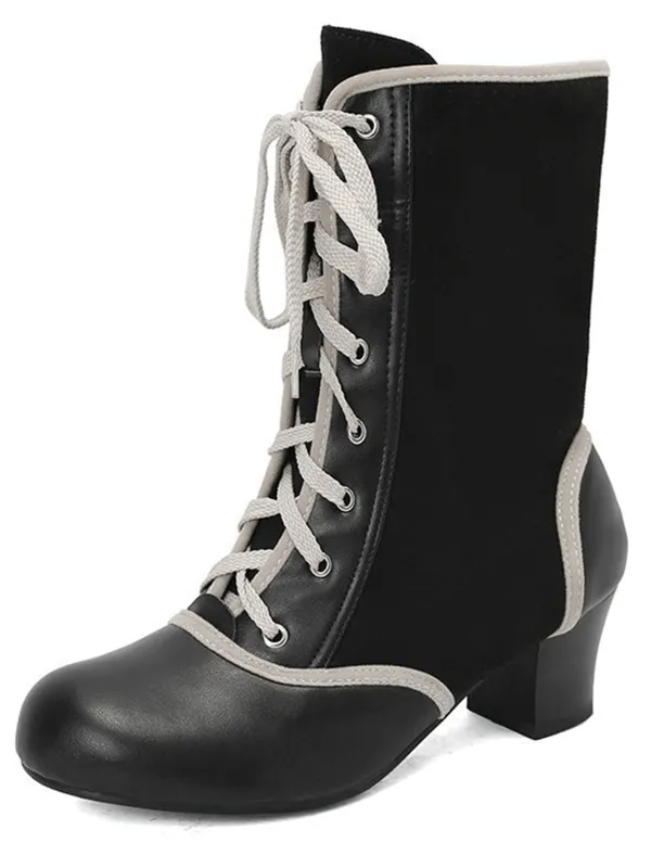 Vintage Lace-Up Faux Suede & Leather Mid Calf Boots sold by Retro Stage