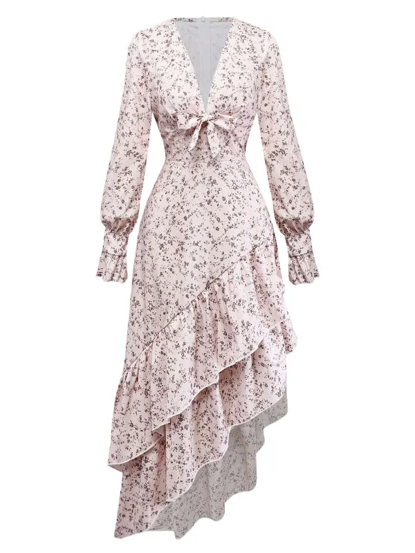 Multicolor 1940s Floral V-Neck Irregular Ruffle Hem Dress sold by Retro Stage