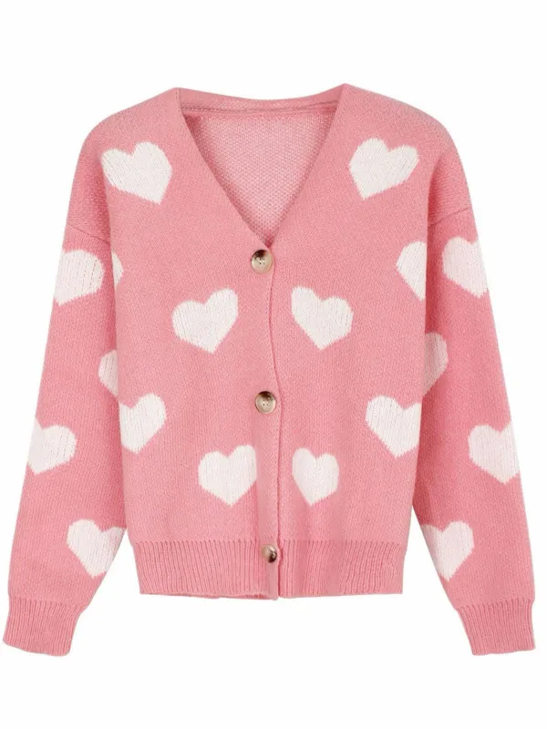 1950s Valentine's Day Heart Print Knit Cardigan sold by Retro Stage