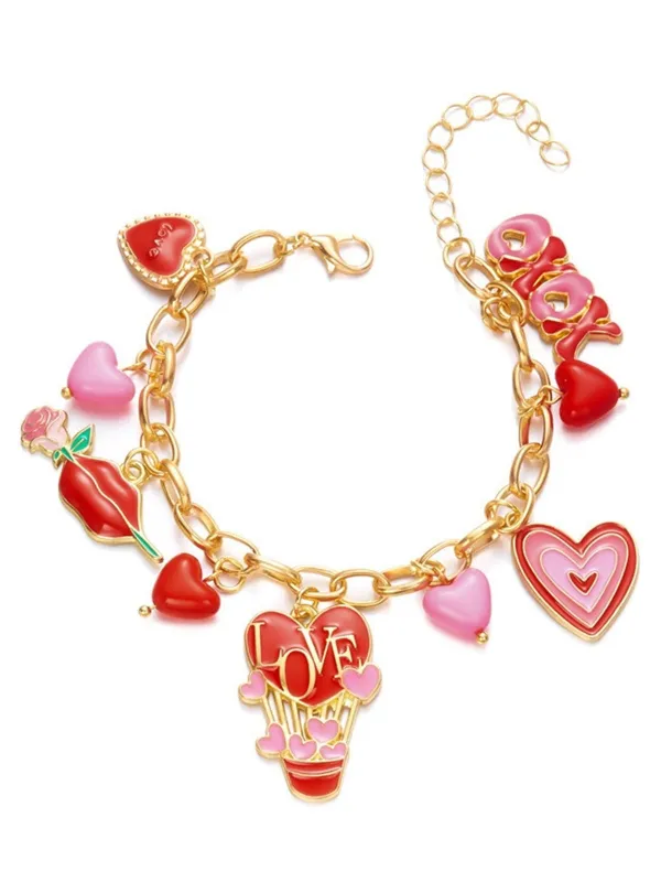 Valentine's Day Heart Rose Love Pendant Bracelet sold by Retro Stage