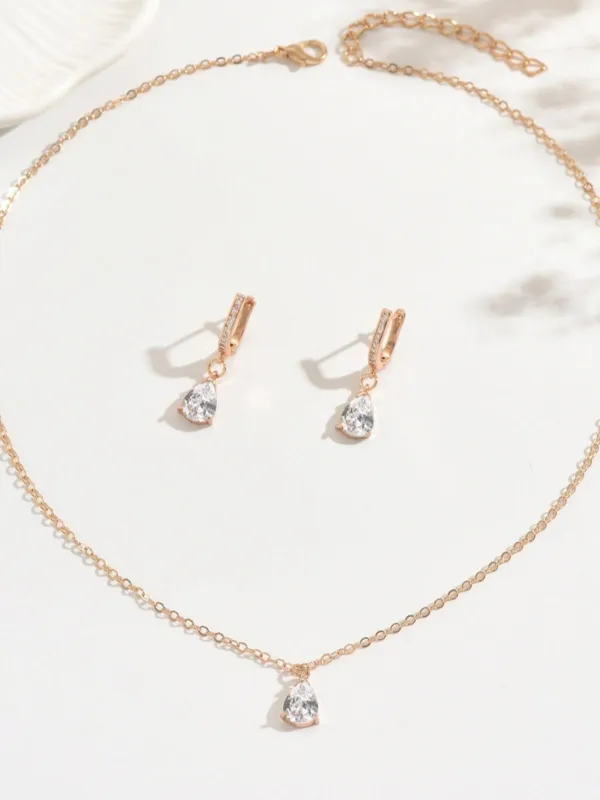 Gold Drop Earrings & Necklace Set sold by Retro Stage