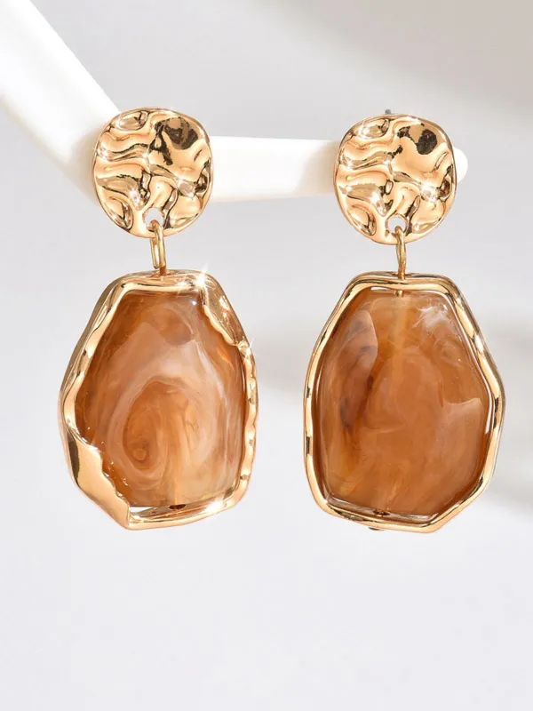 Brown Retro Geometric Colorblock Resin Earrings sold by Retro Stage